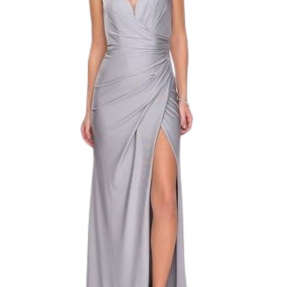 NWT La Femme 26317SC Jersey Prom Dress Silver Size 4 - Picture 2 of 4